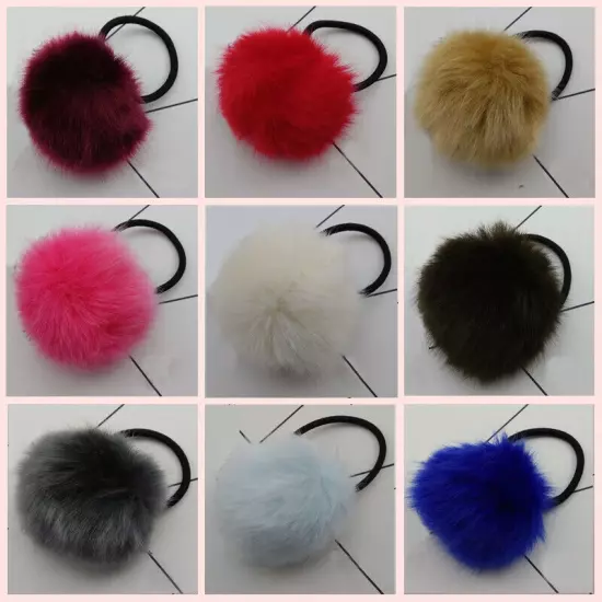 2/1PCS 6/5cm Fluffy Pompom Elastic Hair Ties Bobbles Fur Ball Ponytail Band