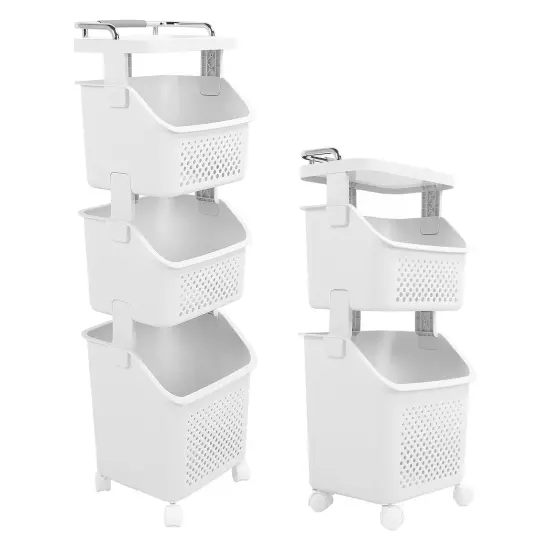 Rolling Laundry Hamper PP ABS Laundry Shelf Clothes Storage Basket Organizer