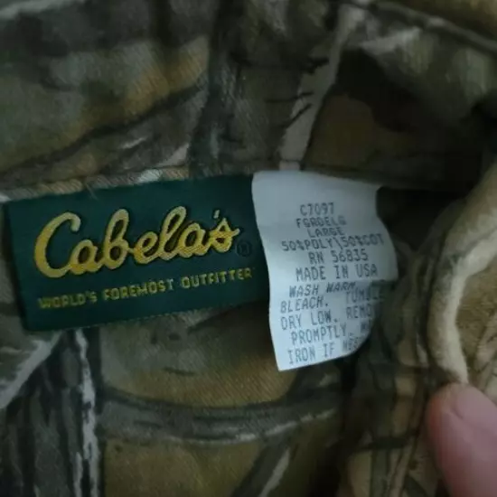 VINTAGE Cabelas Camo Flannel Mens Shirt Button Up Hunting Starlite 1992 Size L