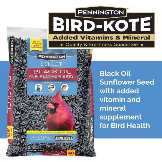 2 Pack Pennington Select Black Oil Sunflower Seed Dry Wild Bird Feed, 40 lb.Bag