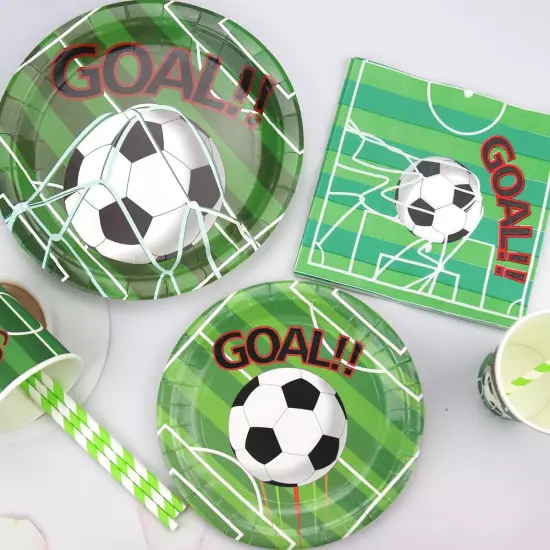 Soccer Party Supplies Serves 50, Paper Dinner Plates, Dessert Plates and Napkins