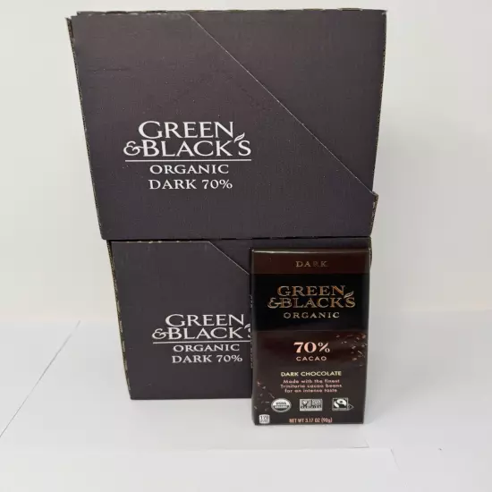 20 Bars ~ GREEN & BLACKS Organic 70% Cacao Dark Chocolate ~ 3.17oz Bars ~ 11/24