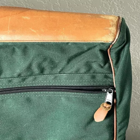 80s 90s LL BEAN Green Canvas Leather Folding Garment Carrying Bag Travel Vintage