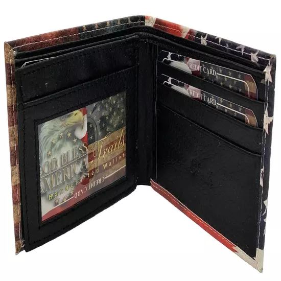 Eagle & American Flag Men's Wallet Bi-Fold Faux Leather 6 Credit Card Slots