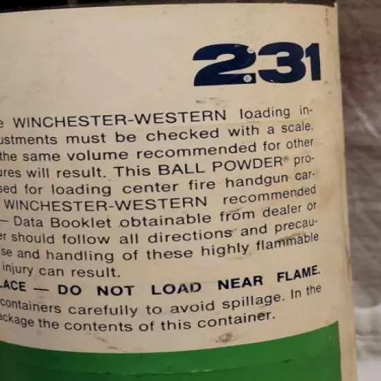 OLD WINCHESTER WESTERN BALL POWDER SMOKELESS PROPELLANT 231 TIN ORIGINAL LABEL