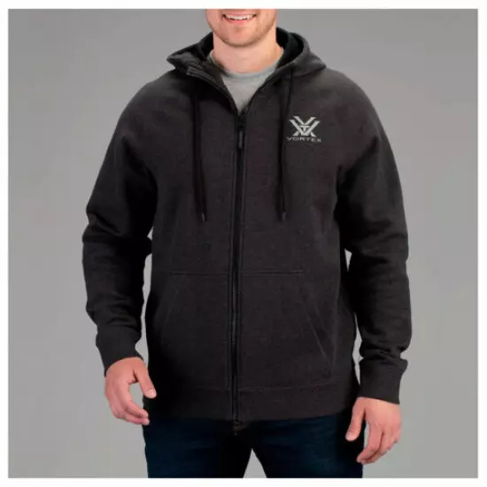 VORTEX Men's Core Logo Full Zip Comfort Charcoal Heather Hoodie (221-33-CHH)