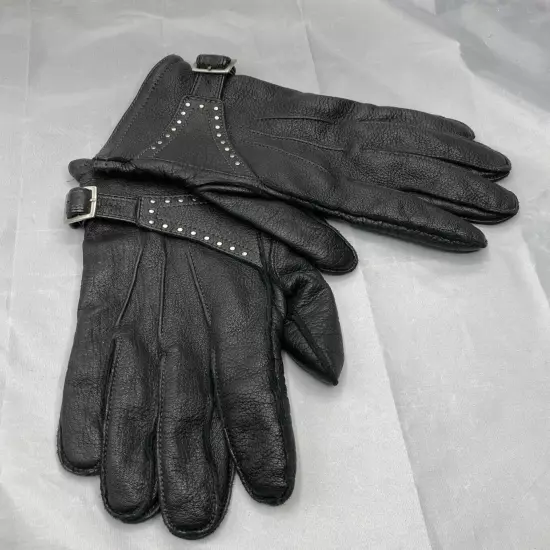 John Varvatos Deerskin Gloves L Cashmere Blend Lining Biker Look