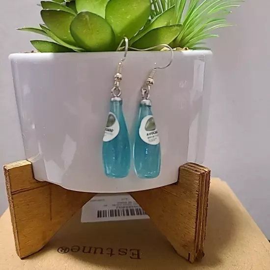 Handmade Avocado Drink Dangle Drop Earrings Ladies Blue NWOT Party Festival