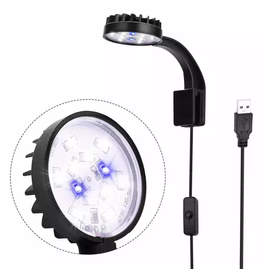 Small LED Aquarium Light for Fish Tank, 12 LEDs, White & Blue Clip on Fish Ta...