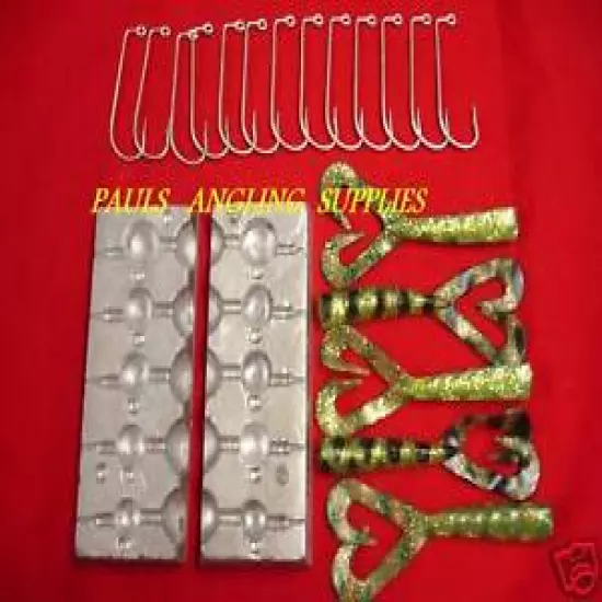 Fishing Weight 5 in 1 Ball Jig Head Mould + Hooks Tails