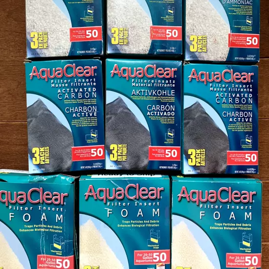 AquaClear 50/200 - 3 pk's Foam, Carbon, & Ammonia. 6 x 3pks new, 3 x 3pks open