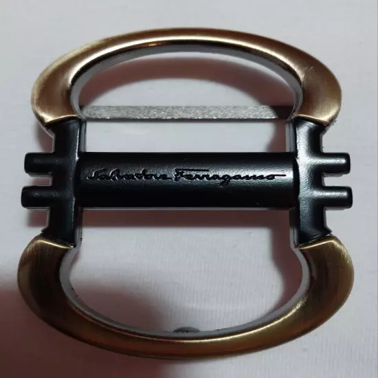 FERRAGAMO SALVATORE. Belt buckle, Gold-black tone, rare.