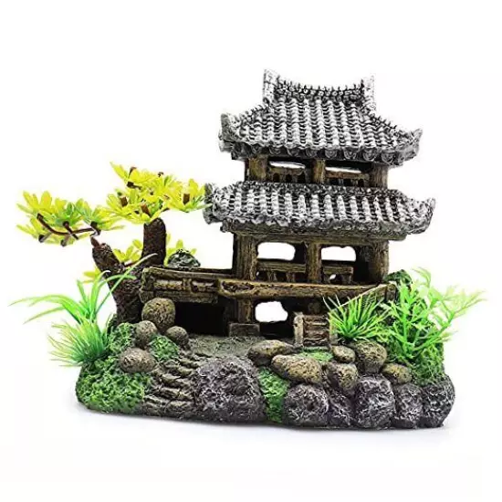 Classical Lifelike Chinese Landscape Resin Aquarium Castle Decorations Building