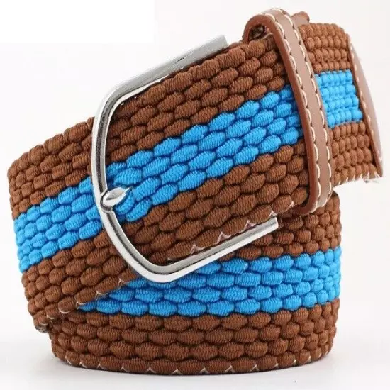 New Men's Women's Belt Unisex Braided Elastic Stretch Fabric Enduring Woven Mult