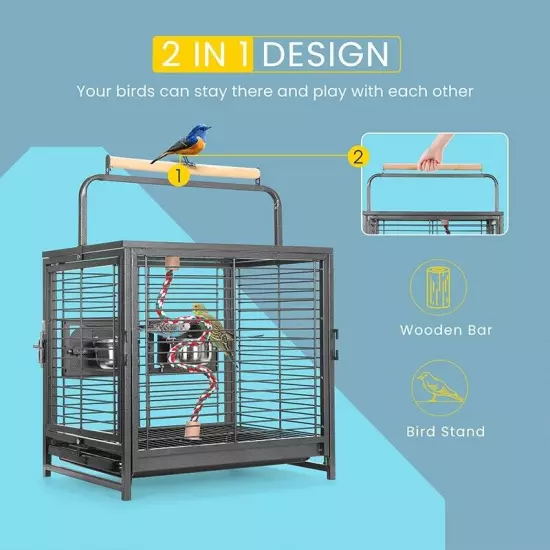 19'' Wrought Iron Bird Travel Carrier Cage Parrots Conures Lovebird Cockatiel