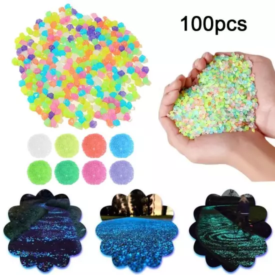 100Pcs Luminous Stones Fish Tank Aquarium Ornament Glow In The Dark Stones NEW~