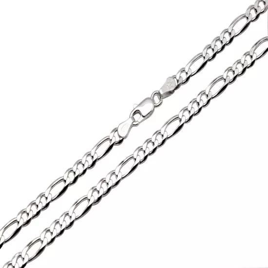 .925 Sterling Silver Figaro Link Chain Necklace 1mm-17mm Sz 16"-36"