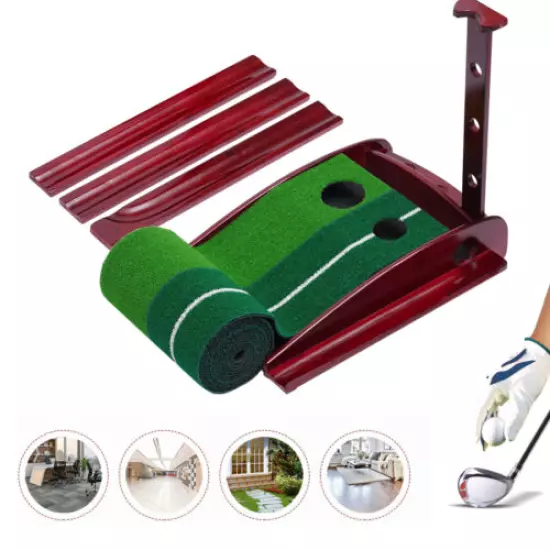 2 Hole Auto Ball Return Indoor/Outdoor Solid Wood Frame Golf Putting Mat 300cm