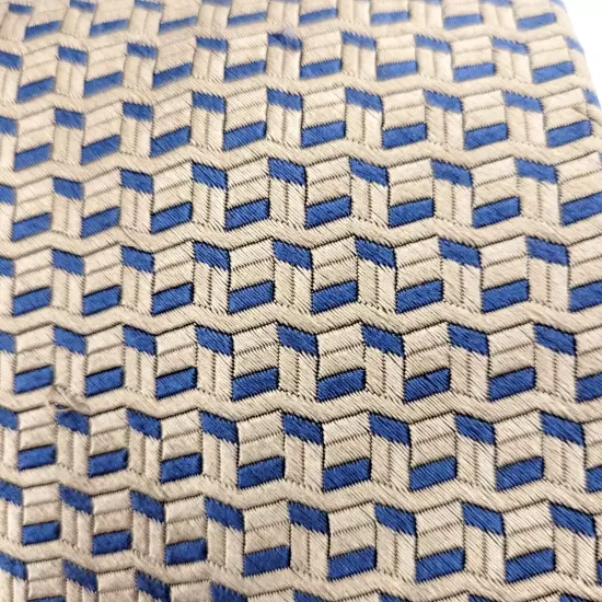 Villa Bugatti All Business Silk Necktie USA Made Geometric Beige Tan Blue Shades