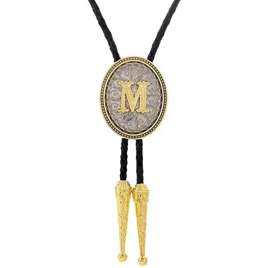 Bolo tie for Men Western Cowboy Golden Initial Letter A to Z Costume Bolo ties