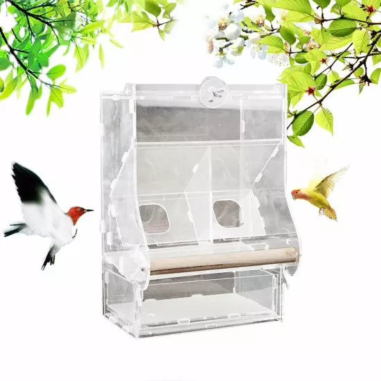 Acrylic Automatic Feeder Case Double Hopper Wood Perches Bird Feeder Cage NEW US