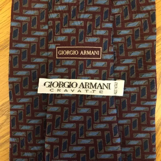 Giorgio Armani Silk Tie, Blue & Red Geometric Design