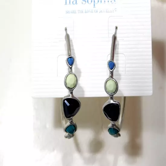 Beautiful Lia Sophia "RIVERWALK" Hoop Earrings, Silver, aqua, teal, navy , NWT