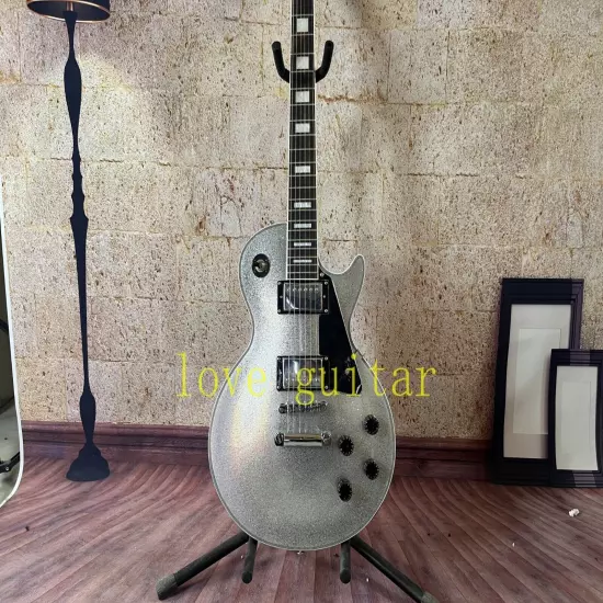 LP Custom electric guitar Silver Sparkle Metal Flake Mahogany body 6 string