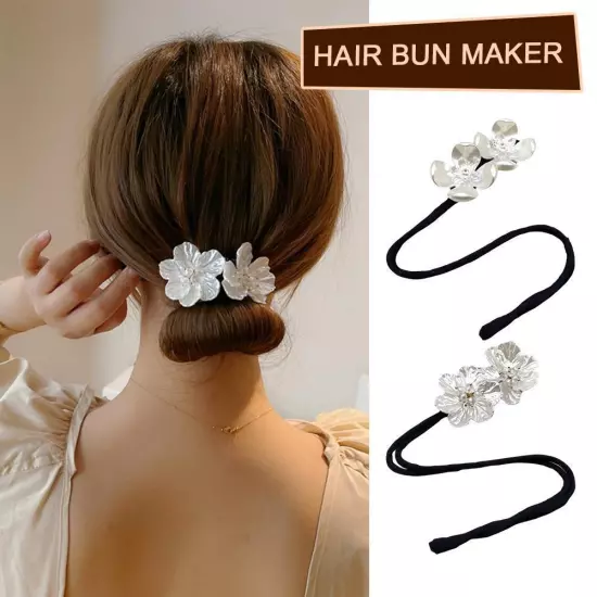 Women Flower Pearl Hairpin Bun Maker Twist Headbands US Hair Accessories C4W7