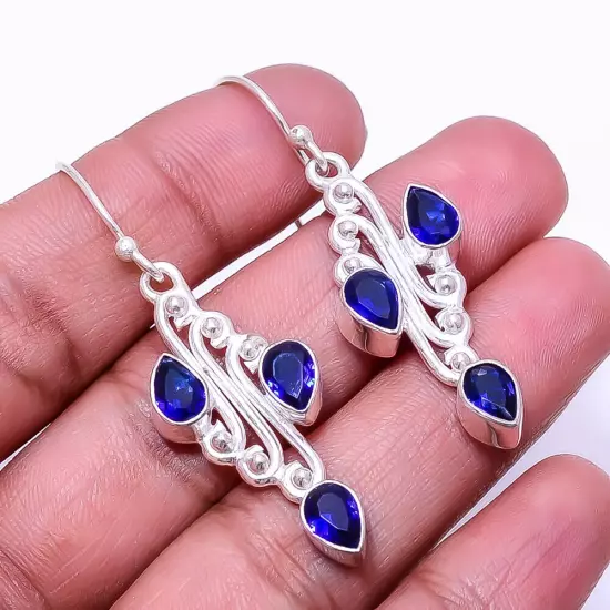 Blue Sapphire -Simulated 925 Sterling Silver Earring 1.95" E801236321