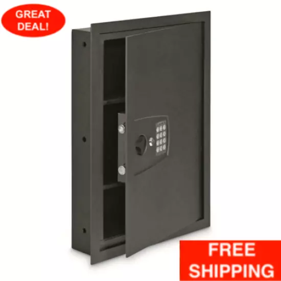 Electronic Lock With Key Backup In Wall Safe Hidden Security Compartment