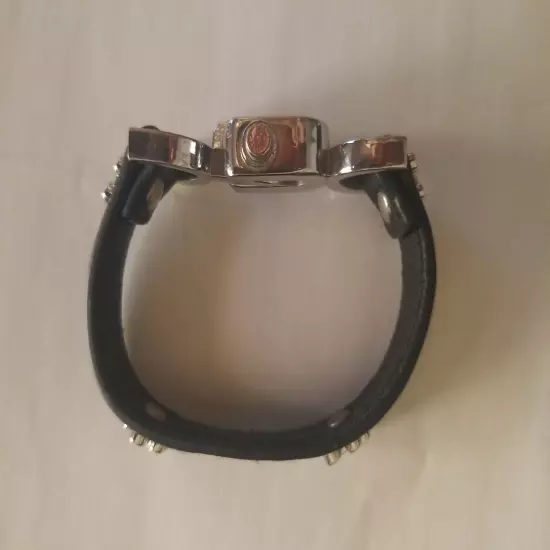 Women's Leather Bracelet Clasp Black Silver Tone Buckle 