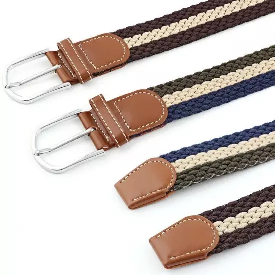 New Men's Women's Belt Unisex Braided Elastic Stretch Fabric Enduring Woven Mult