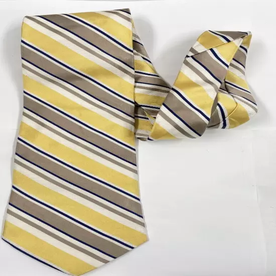 Dion Signature Yellow Biege Club Striped Regimental Repp Silk Tie 4" x 59"