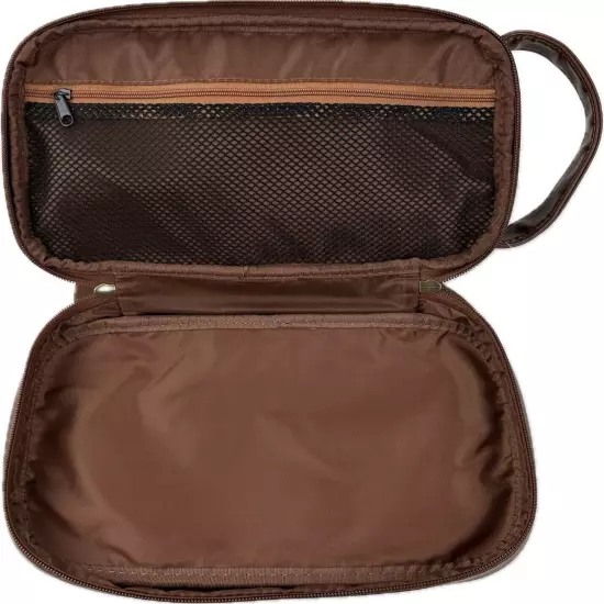 Original Penguin Men Brown Faux Leather Zip Travel Luggage Shave Kit Bag Pouch