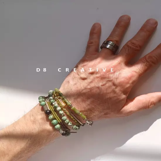 New men's green jade stone with stainless steel bracelet 2 color options