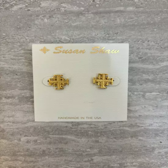 Susan Shaw Gold Cross Stud Earrings NWOT Made USA