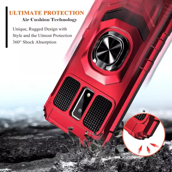 For BLU View 4 B135DL Case Shockproof Ring Stand Phone Cover w/ Tempered Glass