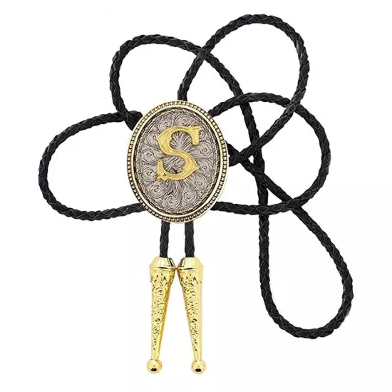 Bolo tie for Men Western Cowboy Golden Initial Letter A to Z Costume Bolo ties