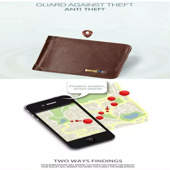 Living Wallet RFID Genuine Leather With Alarm GPS MAP Bluetooth Alarm Mens Purse