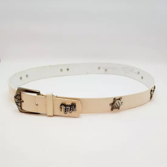 White Leather Belt Southwestern Concho Symbolic Animals Silver tone Medallions L