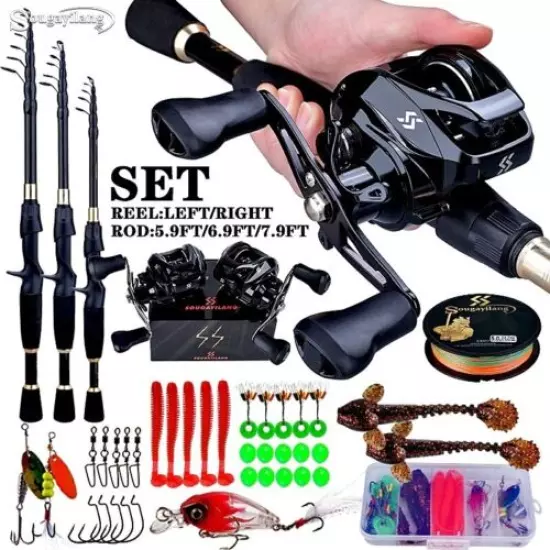 2.4m Fishing Combo Kit Rod Reel Telescopic Casting Carbon Fiber FREE SHIPPING