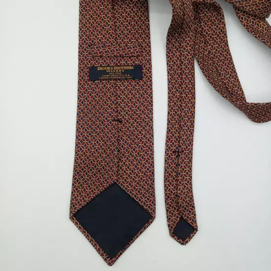 Brooks Brothers Makers Mens Silk Foulard Tie-Burgundy Navy Gold 60" Necktie Vtg