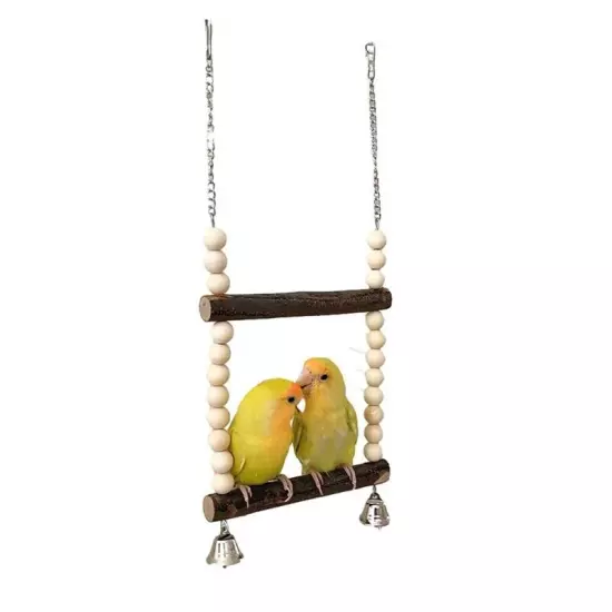 Bird Swing for Two Birds, Wooden Bird Swing with Bell Toy, Hanging Swing, 1431