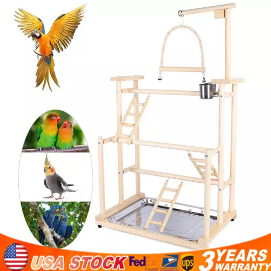 Pet Parrot Playstand Parrots Bird Playground Bird Play Stand Wood Perch Gym Play