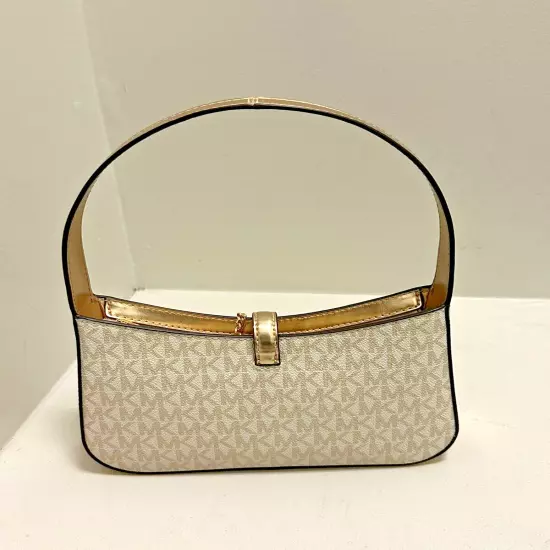 Michael Kors Lyra Small MK Signature Gold Handbag Purse Bag Shoulder Handbag