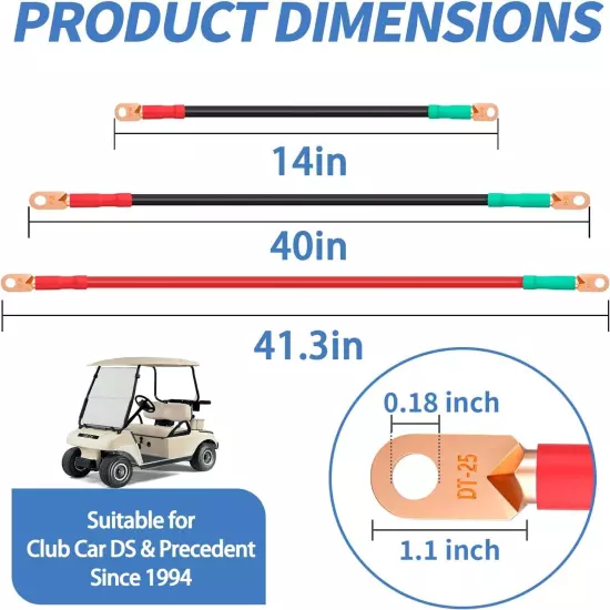 10L0L Golf Cart Battery Cable Set for 1994 up Club Car DS and Precedent 48 Volt