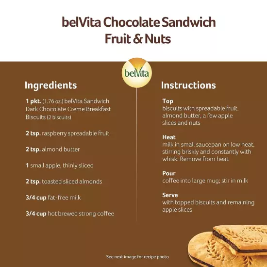 belVita Breakfast Sandwich Dark Chocolate Creme Breakfast Biscuits 30 Total P...