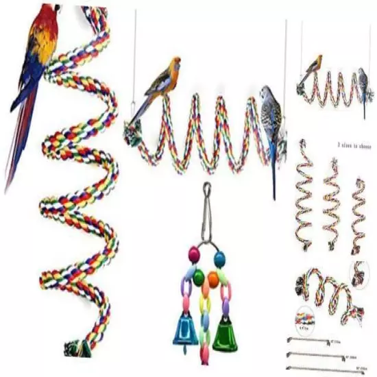 GINXIA Parrot Rope Perch Cotton Rope Bird Perch with Bell Climbing Stand 63"