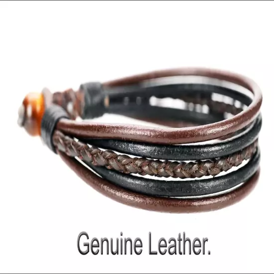 Armband Leather Tigers Eye Gemstone Surfer Wristband Men Bracelet 3B-381